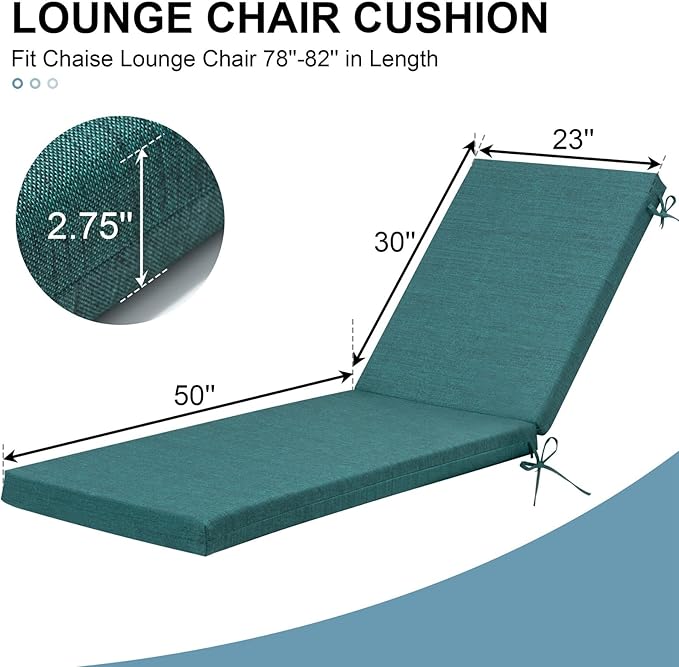 Crestlive Outdoor Chaise Lounge Cushions, Fade Resistant Water Resistant Lounge Chair Cushion, 80''L x 23''W, Set of 2, Malachite
