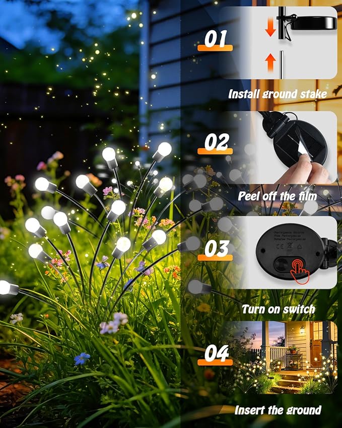 OZS 6 Pack Total 48 LED Solar Firefly Lights Fairy Outdoor - Solar Garden Lights Outdoor, Sway by Wind, Waterproof for Garden Patio Pathway Fairy Decor (Cool White)