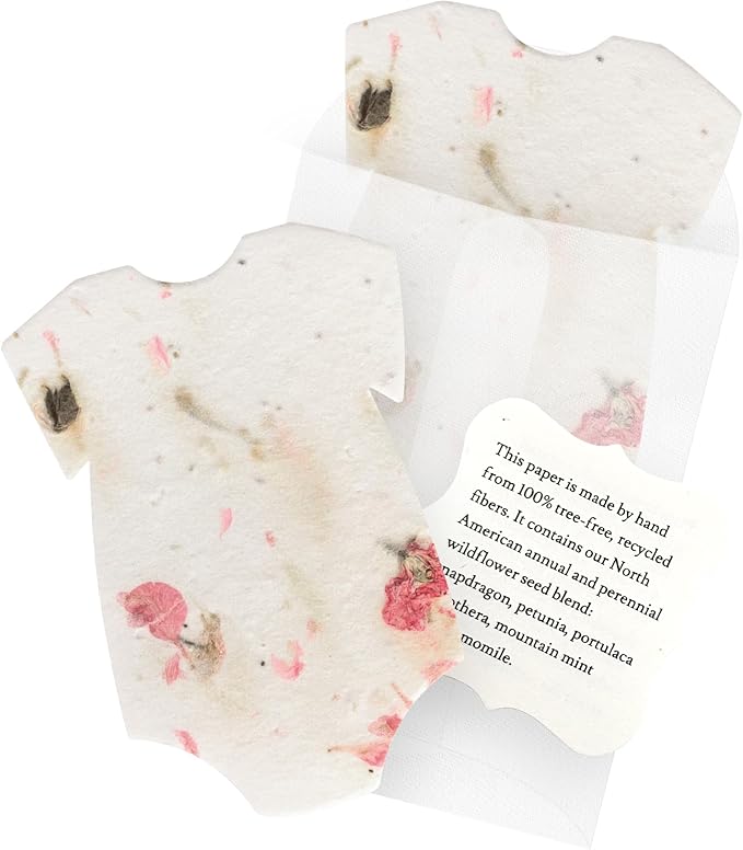 Set of 24 Pink Onesie Seed Paper – Writable & Plantable Wildflower with Envelopes & Planting Guides, Mom's Gift for Mother’s Day, Use for Wedding, Baby Shower, Party Favors & Easter Decorations