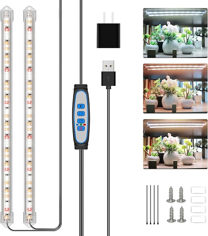 Kullsinss Grow Lights for Indoor Plants, 16" Full Spectrum Plant Grow Light Strips with Upgrade Timer 6/12/16 Hrs, 5 Dimmable Levels, 120 LEDs Sunlight Growing Lamp for Indoor Greenhouse, Seedlings