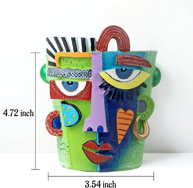 Mrlikale Abstract Face Planter Pots with Drainage Hole for Indoor Plants | 4.7 Inch Hand-Painted Funny Face Flower Pot for Succulents, Shelves, Desks, and Modern Home Decor
