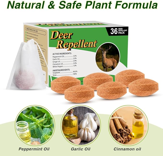 36 Pack Deer Repellent for Plants, Deer and Rabbit Repellent Outdoor, Deer Detterent Keep Deer & Rabbits Out of Garden, Yard and Lawn