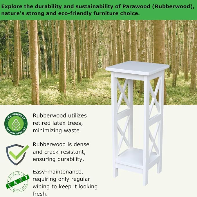 IC International Concepts, 30" X-Sided Plant Stand , Solid Wood, Real Parawood, 12" W x 12" D x 30" H, Easy Assembly, Snow White