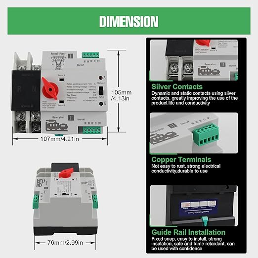 2P 100A 110V Dual Power Automatic Transfer Switch Generator Changeover Switch Tools Dual Power Transfer Switch Din Rail Type 50HZ/60HZ