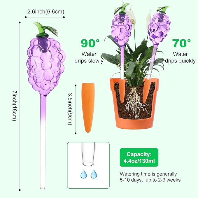 3pcs Strawberry Watering Globes and Grapes Watering Globes with 3 Terracotta Spikes