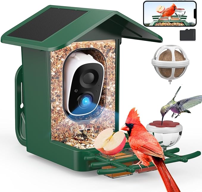 PeckCam Bird Feeder with Camera Solar Powered, AI Identify & Auto Capture with 32GB Card, 2K HD Live Video Smart Bird Feeder Camera Instant Notifications in Backyard, Gift for Bird Lovers