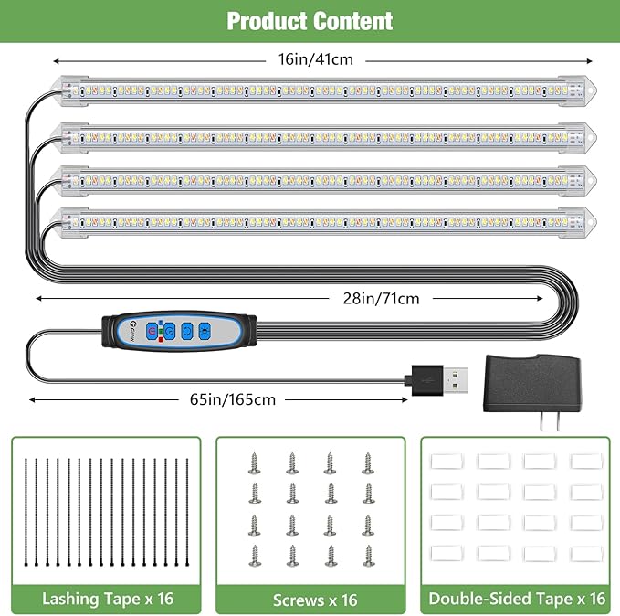 Kullsinss Plant Grow Light Strips, 240 LEDs Grow Lights for Indoor Plants Full Spectrum with Upgrade Timer 6/12/16 Hrs, 3 Spectrum Modes, Sunlike Grow Lamp for Seedlings Hydroponics Succulent, 2 Pack