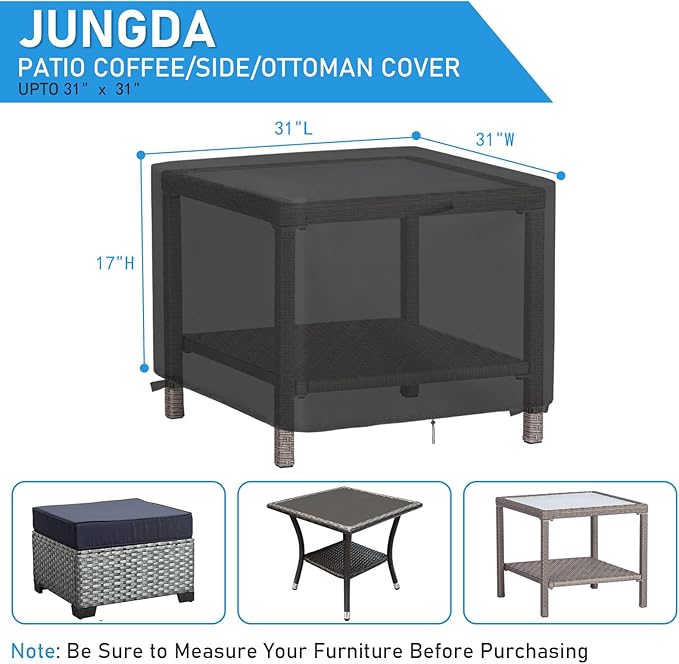 Outdoor Square Coffee Table Cover, 31 Inch Waterproof Patio Square Coffee Table Covers, Heavy Duty Outdoor Small Furniture Cover - 31 x 31 x 17 Inch