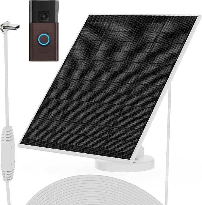 Solar Panel for Ring Doorbell (2024), 6W Ring doorbell Solar Charger for Battery Doorbells, Ultral-Thin Type-C Charging Port Solar Panel with 13.1Ft Charging Cable