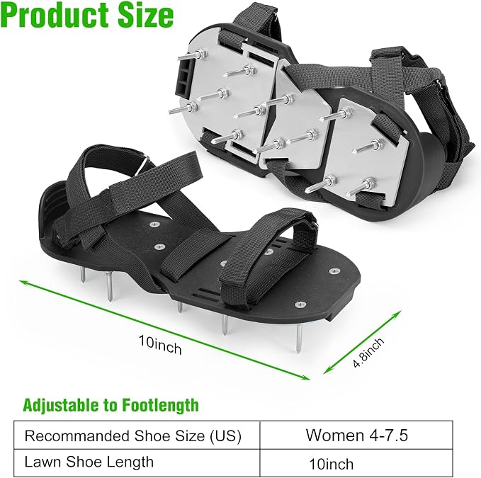 Lawn Aerator Shoes for Grass - Pre-Assembled Grass Aerator Shoes for Lawn - Soil Yard Aerator Tool for Aerating Patio Garden, Black, Small Size