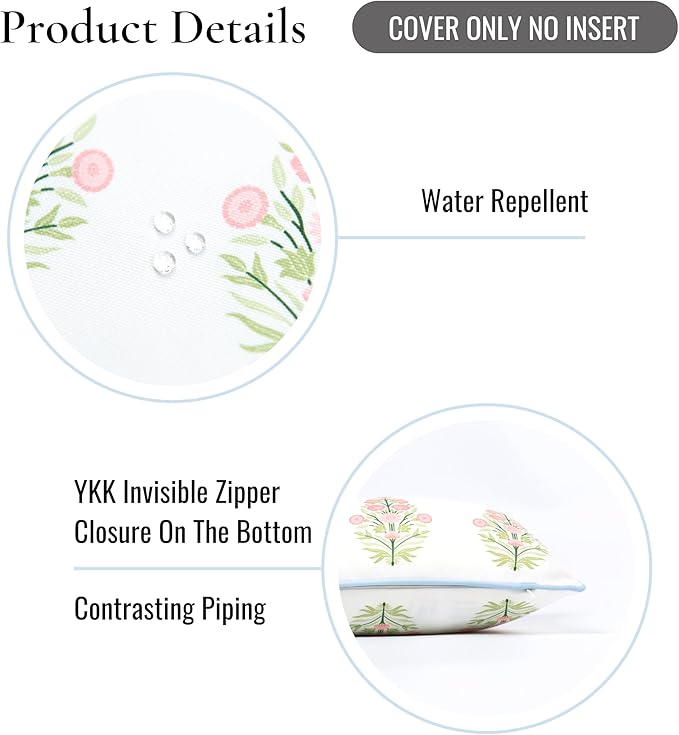 Hofdeco Premium Coastal Grandmillennial Patio Indoor Outdoor Lumbar Pillow Cover Only, 12"x26" Water Repellent for Backyard, Couch, Poolside, Pink Green Print Flower