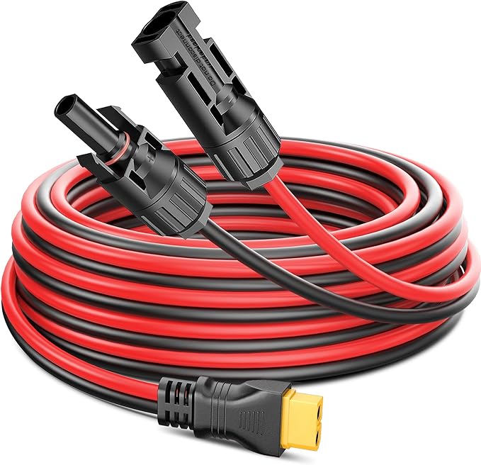 Solar Connector to XT60 Cable (10AWG 2ft), Solar to Injection Molding XT60 Adapter Extension Cord for Portable Power Station