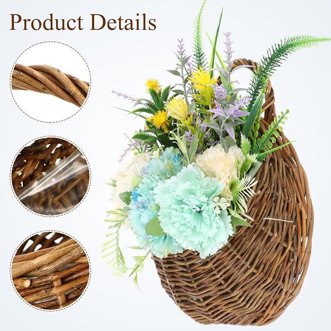 Gatuida 2Pcs Rattan Hanging Flower Basket, Wall-Mounted Woven Planter Rustic Flower Pot, Light Brown, 12.20 x 10.62 x 4.72 Inch