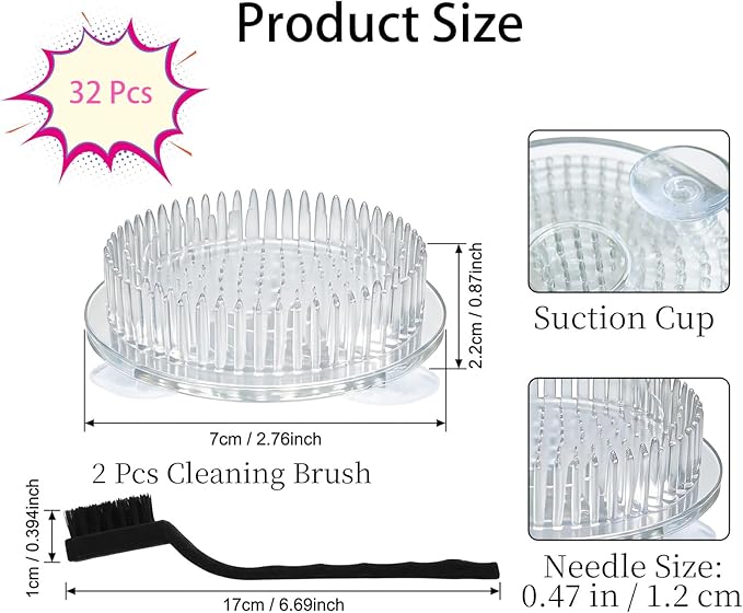 PEDOBALI 32 Pcs Plastic Flower Frog Pin Holder with Sucker Base 2.76" Japanese Round Floral Pin Kenzan Flower Arranger for Plant Arrangements Vase Home Party Wedding Decoration