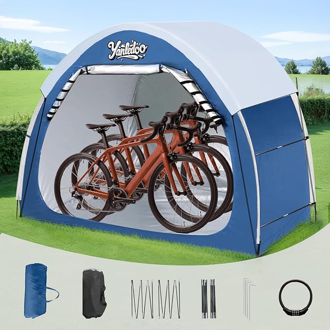Bike Tent with Protective Cover & Water Strap – Heavy-Duty 210D Oxford Fabric Bicycle Shelter – Waterproof Outdoor Storage Tent for 2-3 Bikes, Portable & Windproof (Royal Blue)