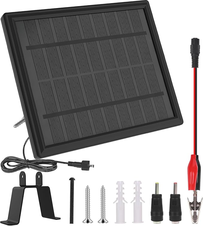 6V Solar Panel for Deer Feeder, 4.5W High-Efficiency Solar Charger with Adjustable Mount Bracket, Alligator Clips & DC Connectors, Battery Maintainer for Hunting Feeder, 6V Rechargeable Batteries