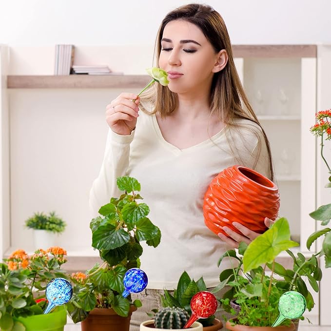 16 Pcs Plant Watering Devices 150ml Small Self Watering Globes for Indoor and Outdoor Planter Insert Multicolored Automatic Glass Watering Globes for Plants Everyday Use, 5 Day Irrigation