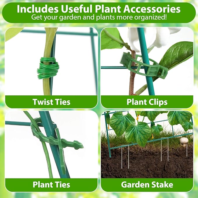 ROADPLUM Cucumber Trellis for Raised Garden Bed, Outdoor Sturdy Metal A-Frame Cucumber Trellis Support for Climbing Plants Vegetables and Fruits with Accessories, Easy installation and Easy Harvesting