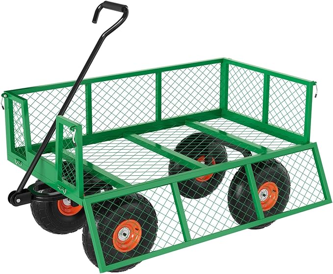 GarveeLife Heavy Duty Steel Garden Cart 500 LBS Capacity 3 in 1 Pullable Garden Wagon with 10 in Wheels for Gardening Soil, Tools, and Plant Transport