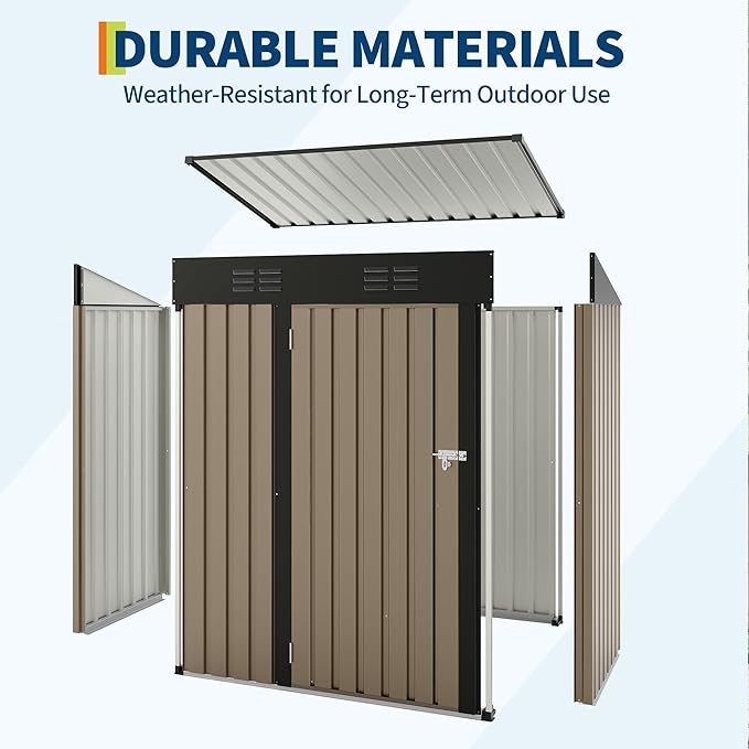 5x3FT Metal Storage Shed, Heavy-Duty Waterproof Tool Metal Shed with Lockable Doors, Vents, Sloped Roof, All-Weather Outdoor Storage Sheds for Patio Lawn, Garden, Backyard