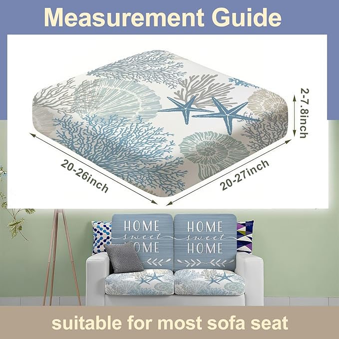 8 Pcs Patio Sofa Cushion Cover Blue Sea Outdoor Stretch Sofa Seat Cushions Cover Coastal Beach Replacement Couch Chair Slipcover Flexibility (Sea)