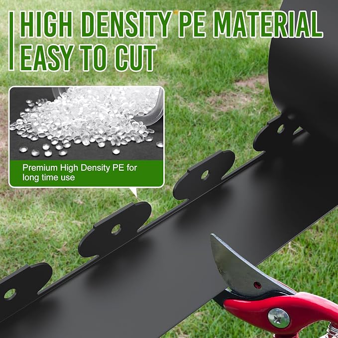 Landscape Edging Border 3 Inch Tall 125Ft with 130Pcs 8 Gauge Metal Spikes, Plastic Garden Edging Border Garden Fence Border Lawn Edging for Landscaping, Flower Bed, Tree Ring, Pathway