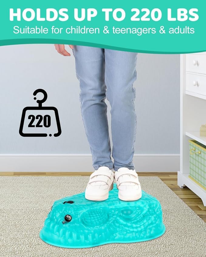 Dinosaur Stepping Stones for Kids 3-5, 6 Pcs Non-Slip Balance Sensory Toys with Mist Spray & Roaring Sound, Light Up Rechargeable Toddler Stepping Stones for Indoor & Outdoor Obstacle Course