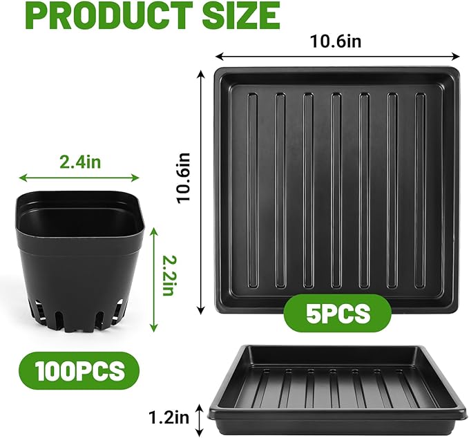 100 Pics Nursery Pots with 5 Pics Sturdy Seedling Trays, Space-Saving Gardening Kit for Indoor and Outdoor Use
