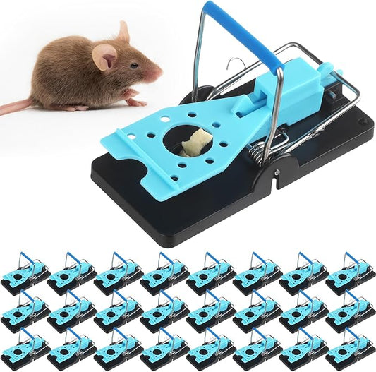24 Pcs Mouse Traps Plastic Mice Trap House with Blue Detachable Quick Sensitive Effective Mouse Trap Safe Reusable Sanitary Mice Traps for House, Garage, Outside