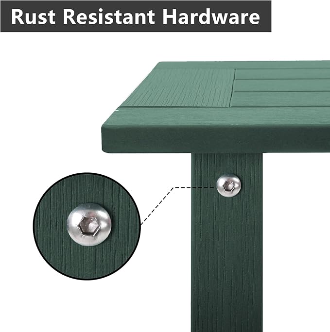 Meluvici Double Adirondack Side Table Weather Resistant, Outdoor Rectangular End Table for Adirondack Chair, Dark Green