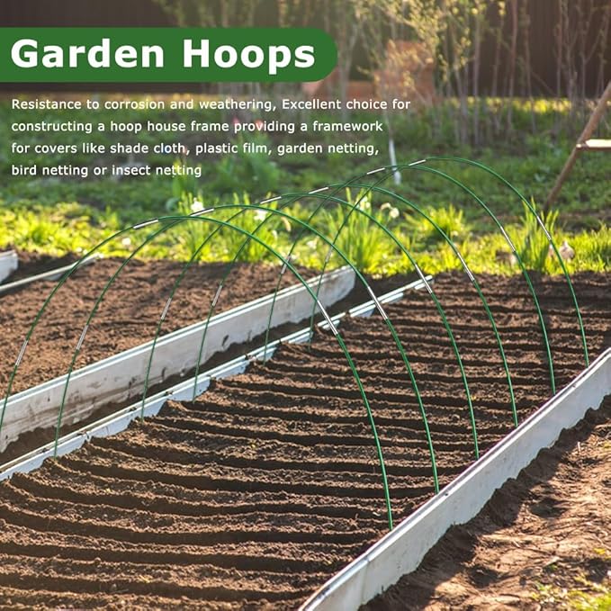 Garden Netting Kit for Raised Beds, 10x30FT Ultra Fine Mesh Netting, 36pcs Greenhouse Hoops 8ft Tunnel, Detachable Hoop House Frame for Row Cover, Bird Netting, Plant Covers