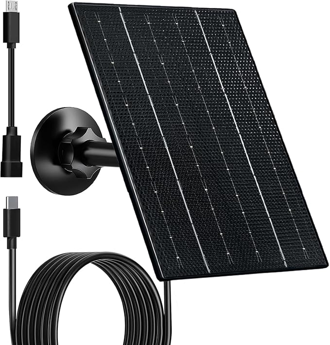 FUTUREZEN 4W Solar Panel for Security Camera, USB-C & Micro USB Solar Charger for 5V Rechargeable Battery Cameras, IP66 Waterproof, 360° Adjustable Bracket, 9.8ft Cable, (1 Pack, Black)