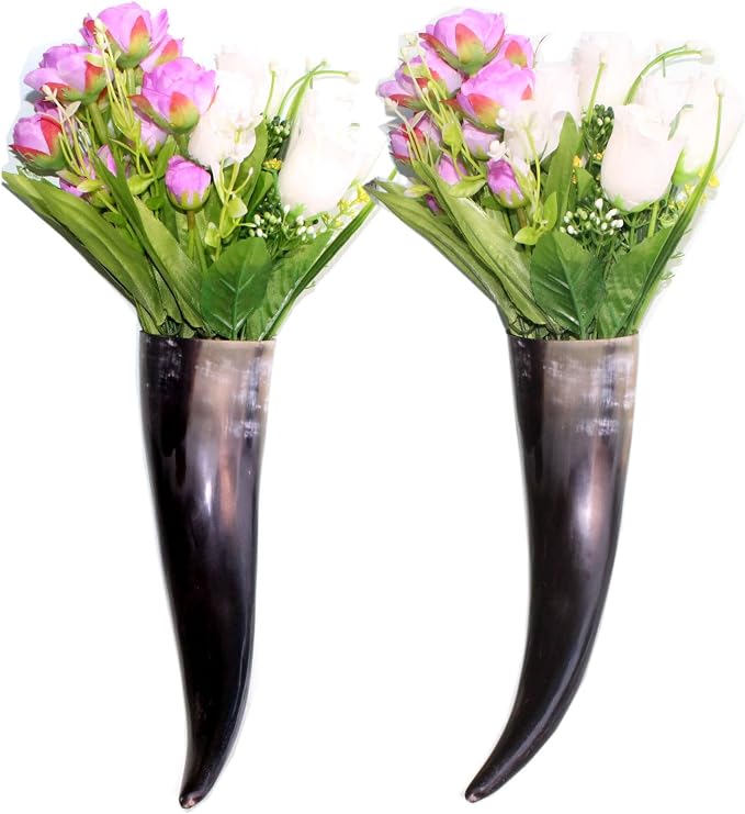 Flower Hanging Vase On the Wall, Set of 2 Made of Horn (14'' to 16'')