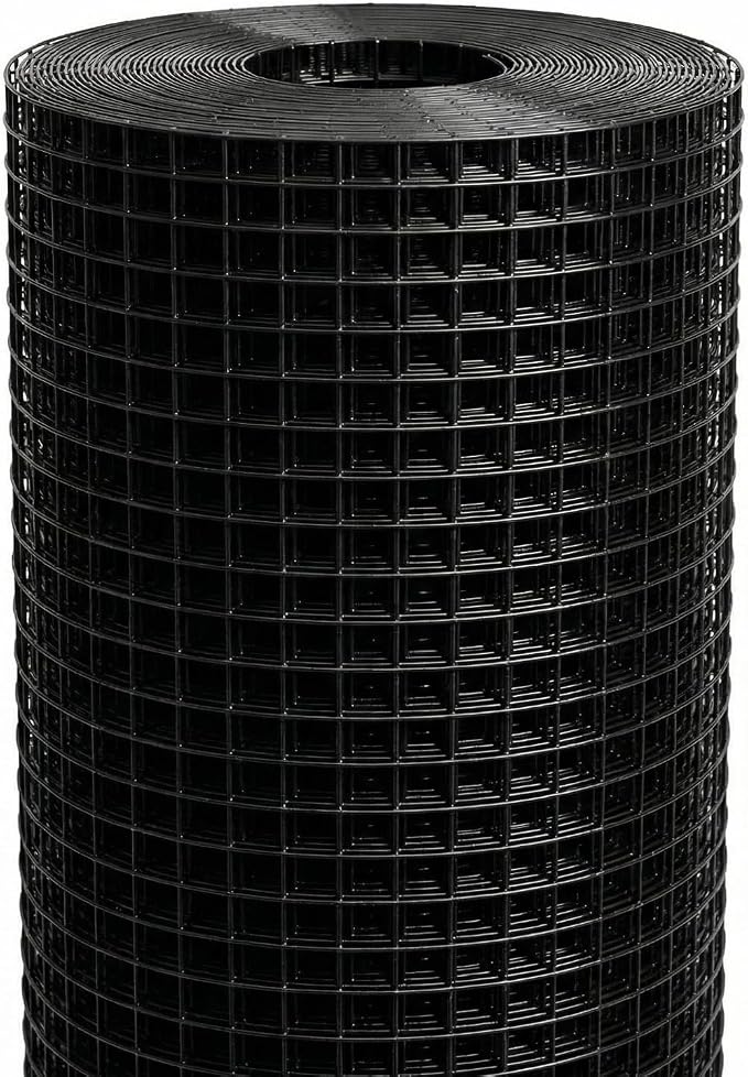 Hardware Cloth 24" x 100' – 1/2" Mesh 19 Gauge, Black Vinyl Coated Wire Mesh Roll (Inside Galvanized) for Chicken Wire Fencing, Garden Fence, Gopher Guard, Snake Fence