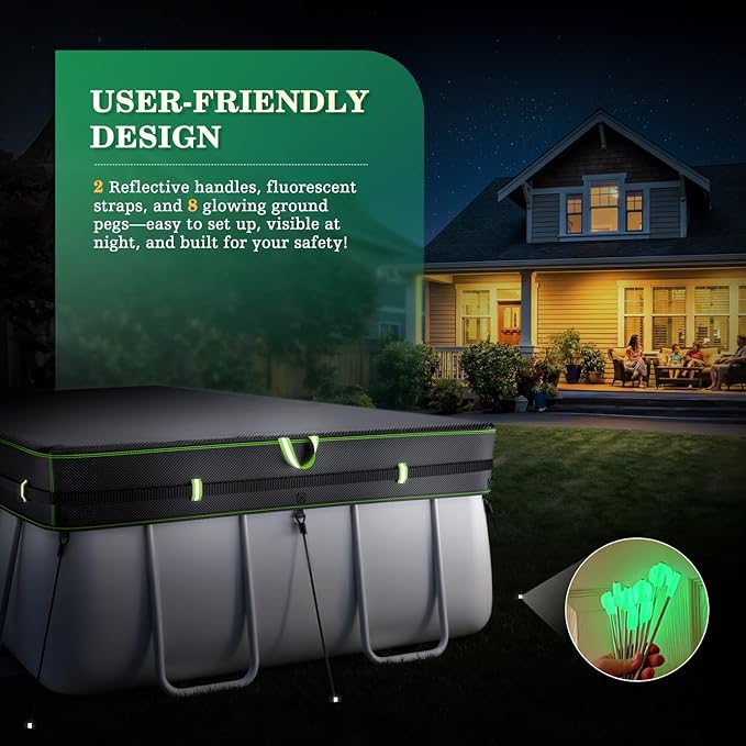 UIRWAY 500D Pool Cover 7x10FT Rectangular [2026 Upgraded Heavy Duty Fabric] Solar Pool Covers for Above Ground Pools, Swimming Pool Covers Including Windproof Straps and Luminous Ground, UV Resistant