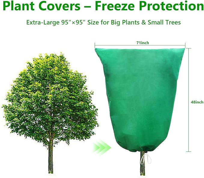 Plant Covers Freeze Protection – 4 Pack 72"x48" Extra Large Frost Blankets for Outdoor Plants, 2.8oz/yd² Heavy-Duty Tree Covers with Zipper & Drawstring – Reusable Winter Plant Freeze