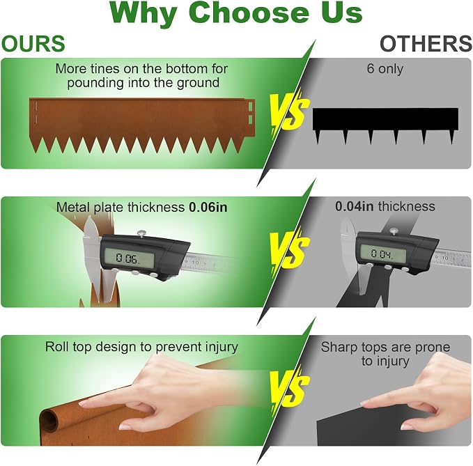 Cor Ten Steel Landscape Edging 40" L x 8" H, Hammer-in Landscape Edging, Metal Garden Edging Border with 6 Clips & Gloves - Edge for Lawn Yard COR-Ten Steel (6 Pack)