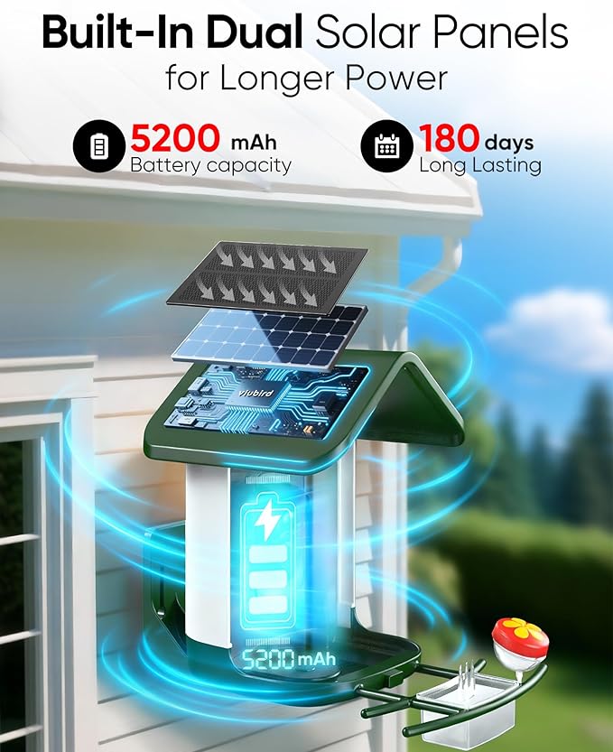 Bird Feeder with Camera Solar Powered - Smart Bird Feeder Camera 2K HD Live Stream, 5MP Photos, AI Identification for Backyard, 2.4Lb Large Capacity, Gifts for Mom Dad, Green White