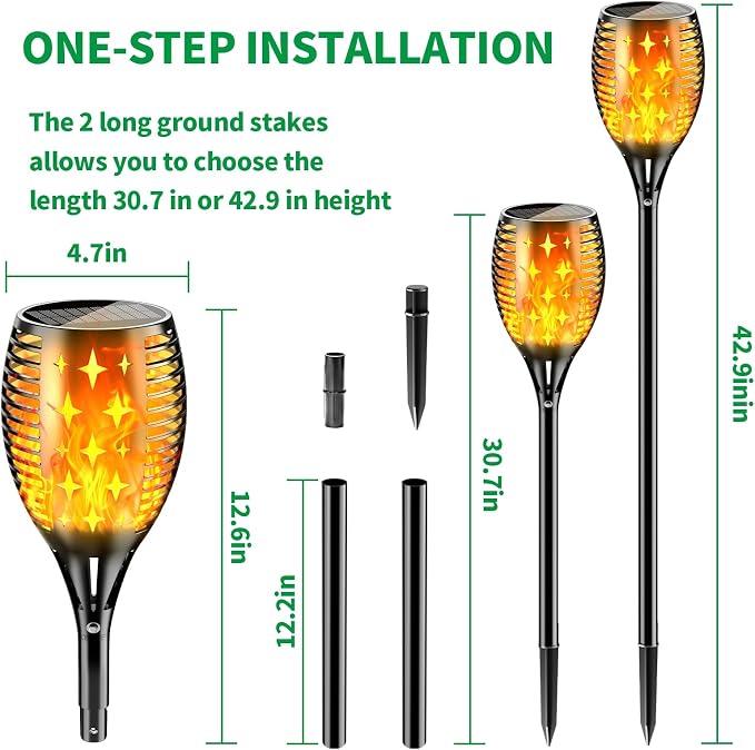 YoungPower 43'' Large Solar Torch Light Flickering Flames, Waterproof Outdoor Decoration Light for Yard Driveway, 6 Pack