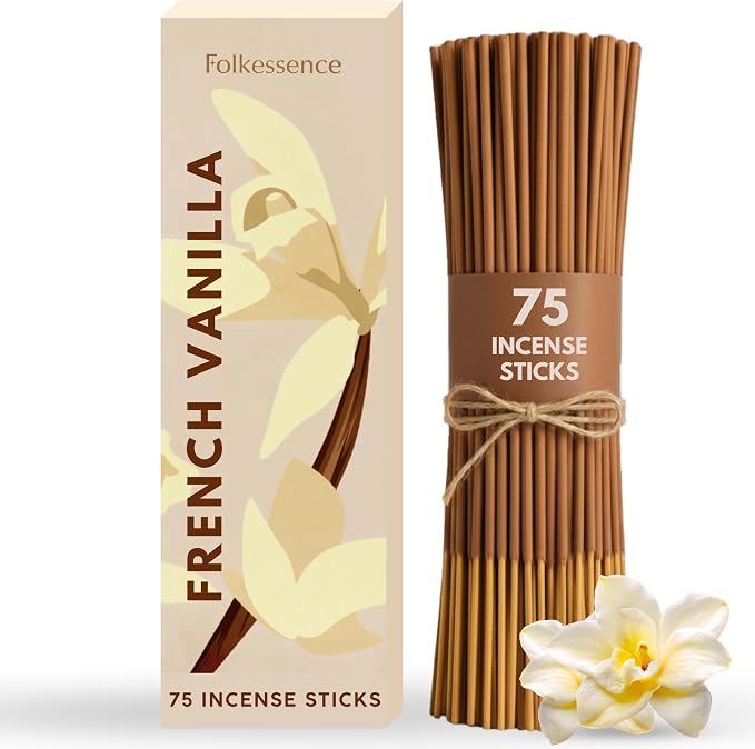 Folkulture Incense Sticks (75 Sticks) |8" Premium French Vanilla Incense Sticks For Meditation, Aromatherapy, Stress Relief Gifts | No Charcoal,Organic, Non Toxic, 45 Mins, Long Burning Insence-Sticks