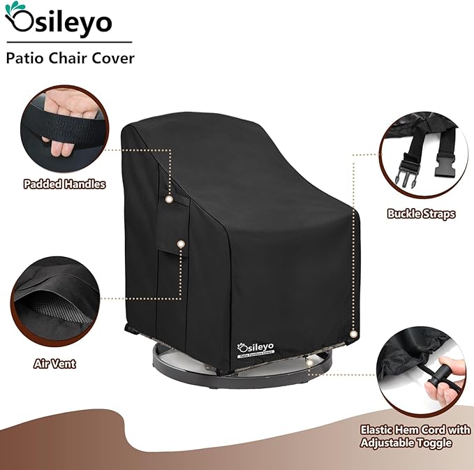 Patio Chair Covers 2 Pack,Swivel Lounge Chair Cover,Waterproof Heavy Duty Patio Furniture Covers for Outdoor Swivel Lounge Chair(30 W x 34 D x 38.5 H inches) Black