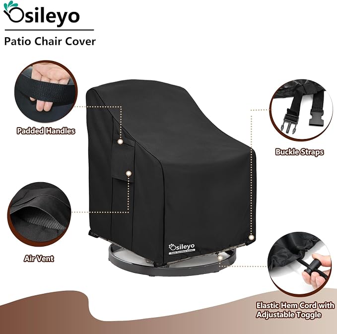 Patio Chair Covers 2 Pack,Swivel Lounge Chair Cover,Waterproof Heavy Duty Patio Furniture Covers for Outdoor Swivel Lounge Chair(33 W x 35 D x 38.5 H inches) Black