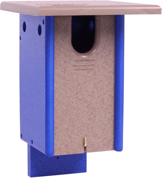 Bluebird House, Post Mount, Amish-Made with 100% Recycled Poly Lumber (Weathered Wood/Blue)