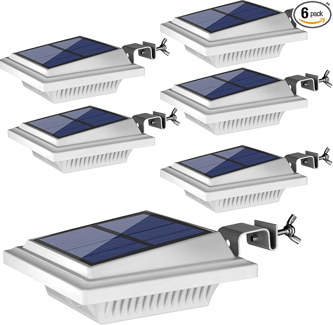 Outdoor Solar Gutter & Fence Lights, 40 LEDs, Waterproof Security Lamps for Eaves, Garden, Landscape, Walkway (6PCS White, Cold Light)