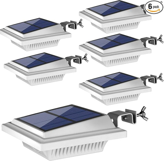Outdoor Solar Gutter & Fence Lights, 40 LEDs, Waterproof Security Lamps for Eaves, Garden, Landscape, Walkway (6PCS White, Cold Light)
