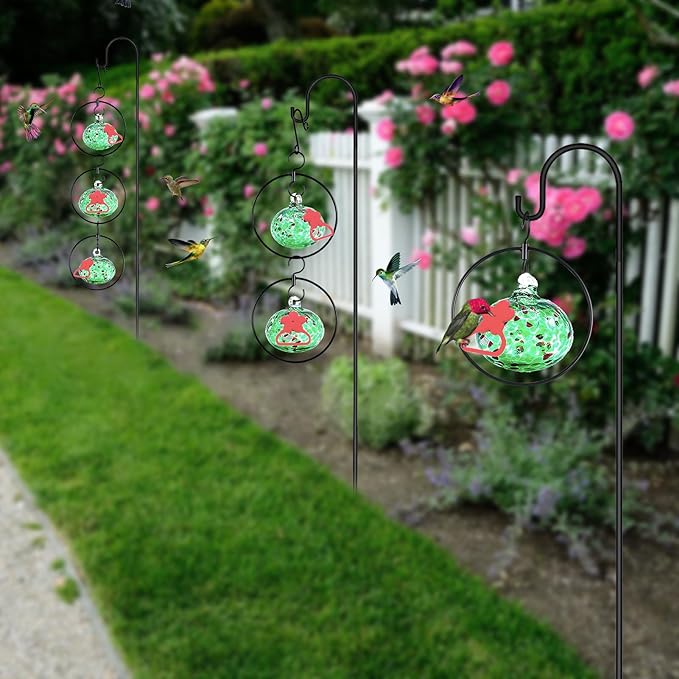 Headak Life Flexible 6 Pack Hummingbird feeders for Outdoors Hanging Ant and Bee Proof,Detachable Hand Blown Glass Hummingbird Feeder with 6 Adjustable Silicone Perch(Green)