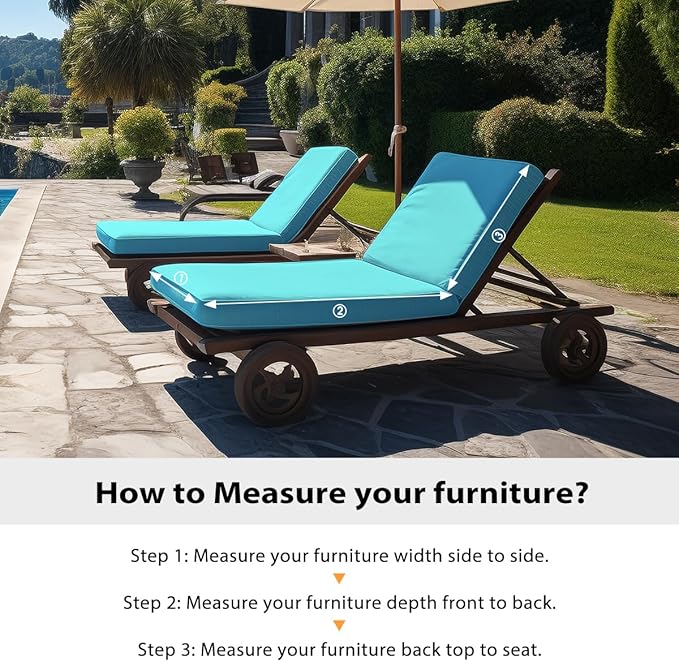Sundale Outdoor Olefin Chaise Lounge Cushion Set of 2, Water-Resistant Patio Lounge Chair Cushion, Thick Lounger Pad with 4 Straps Teal, 72 x 21 x 4 Inches