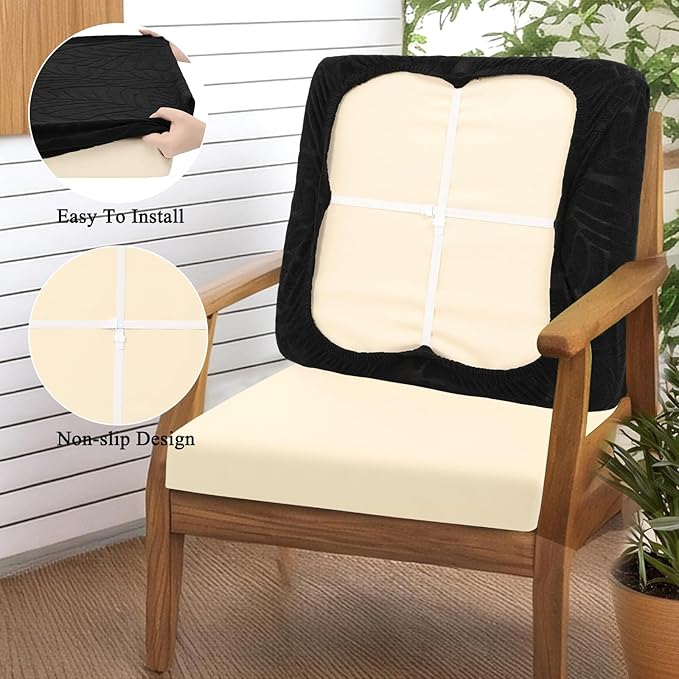 HEBE Stretch Patio Cushion Covers Set 8pcs,Waterproof Outdoor Couch Covers Replacement,Washable Reusable Seat Cushion Slipcovers for Patio Furniture Protector,Chair Cushion Cover