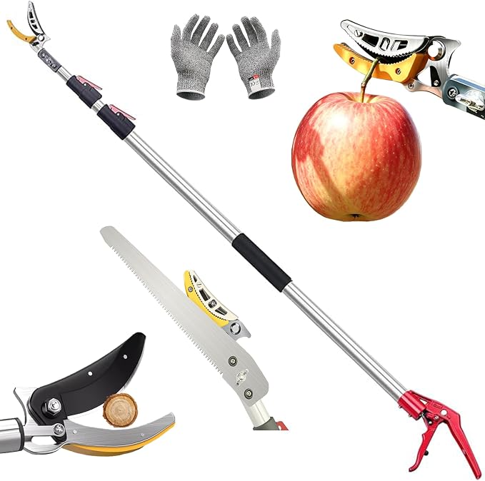 xixi-home 4.6-9.8 Ft Cut and Hold Pruners Long Reach Pole Saw Pruning Shears and Hold Bypass Pruner Extendable Tree Trimmer with Dedicated Serrations Telescoping Fruit Picker