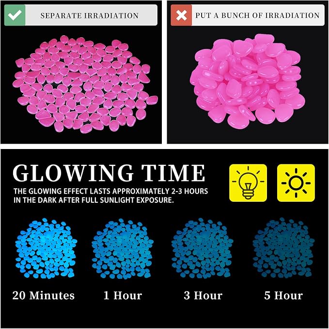 Kaiyuan Dynasty Luminous Pebbles 300Pcs Pink Glow in The Dark Rocks Outdoor Decorative Stones Luminous Stone for Outdoor Decor,Garden Yard,Walkway,Pathway,Patio